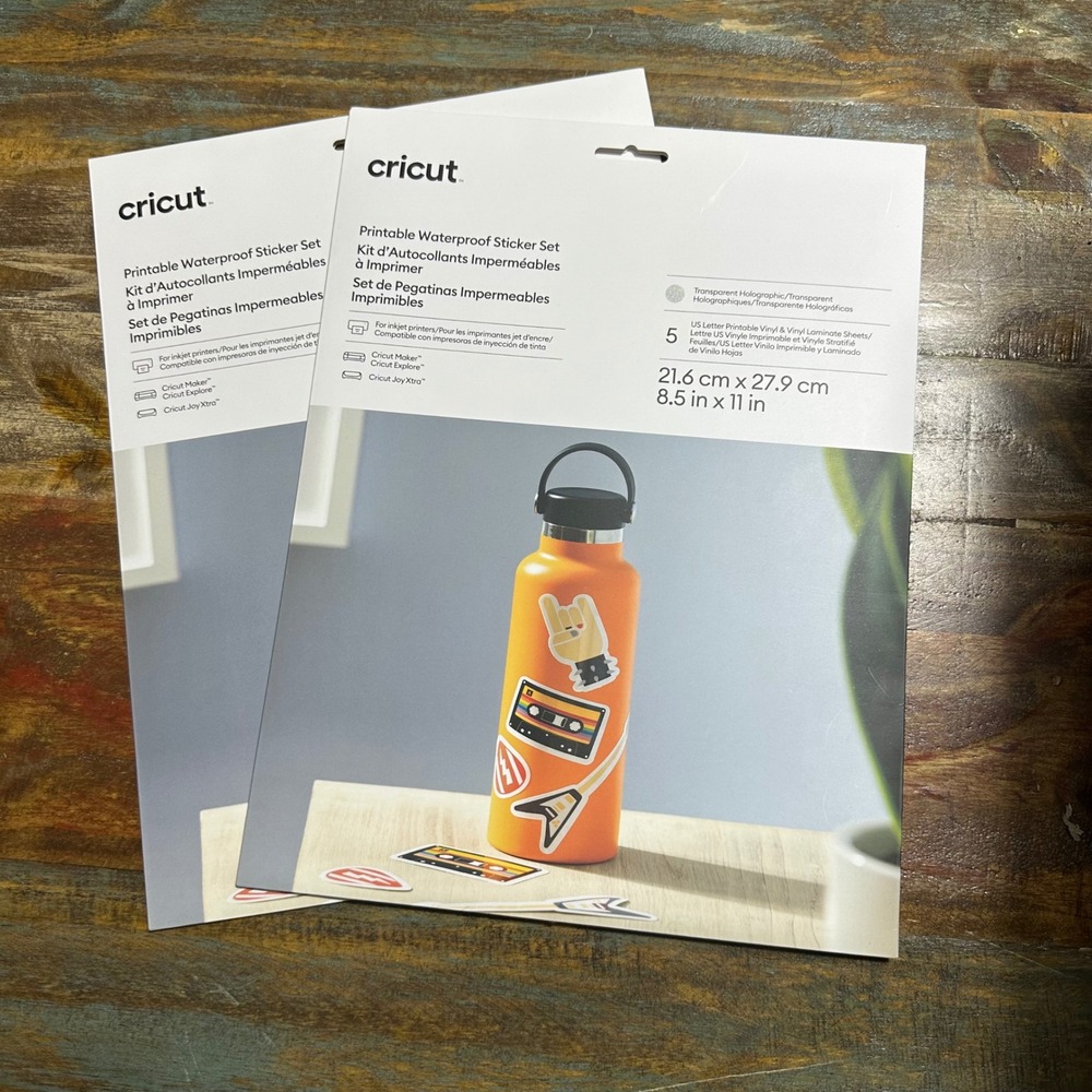 Cricut Printable Waterproof Sticker Set Transparent Holographic 8.5x11 2 Packs
